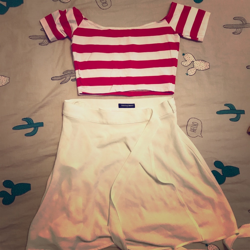 American Apparel crop top and wrap skirt